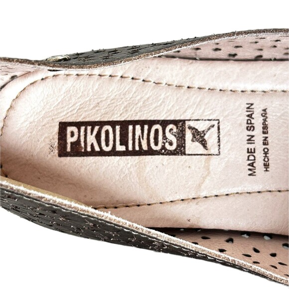 PIKOLINOS Shoes Euro 38 Olive Green Pretty Floral Flower Cutouts Stacked Heel - Picture 8 of 10